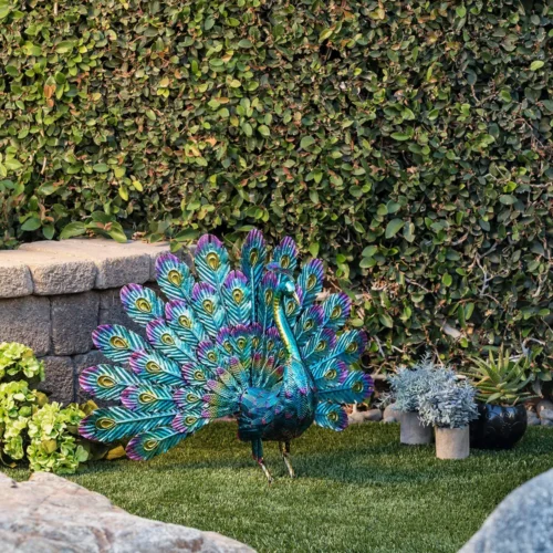 metallic peacock statue