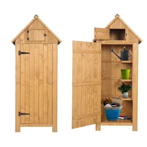 Fir Wood Garden Shed Outdoor Wooden Storage Cabinet with Single Door & Lockers